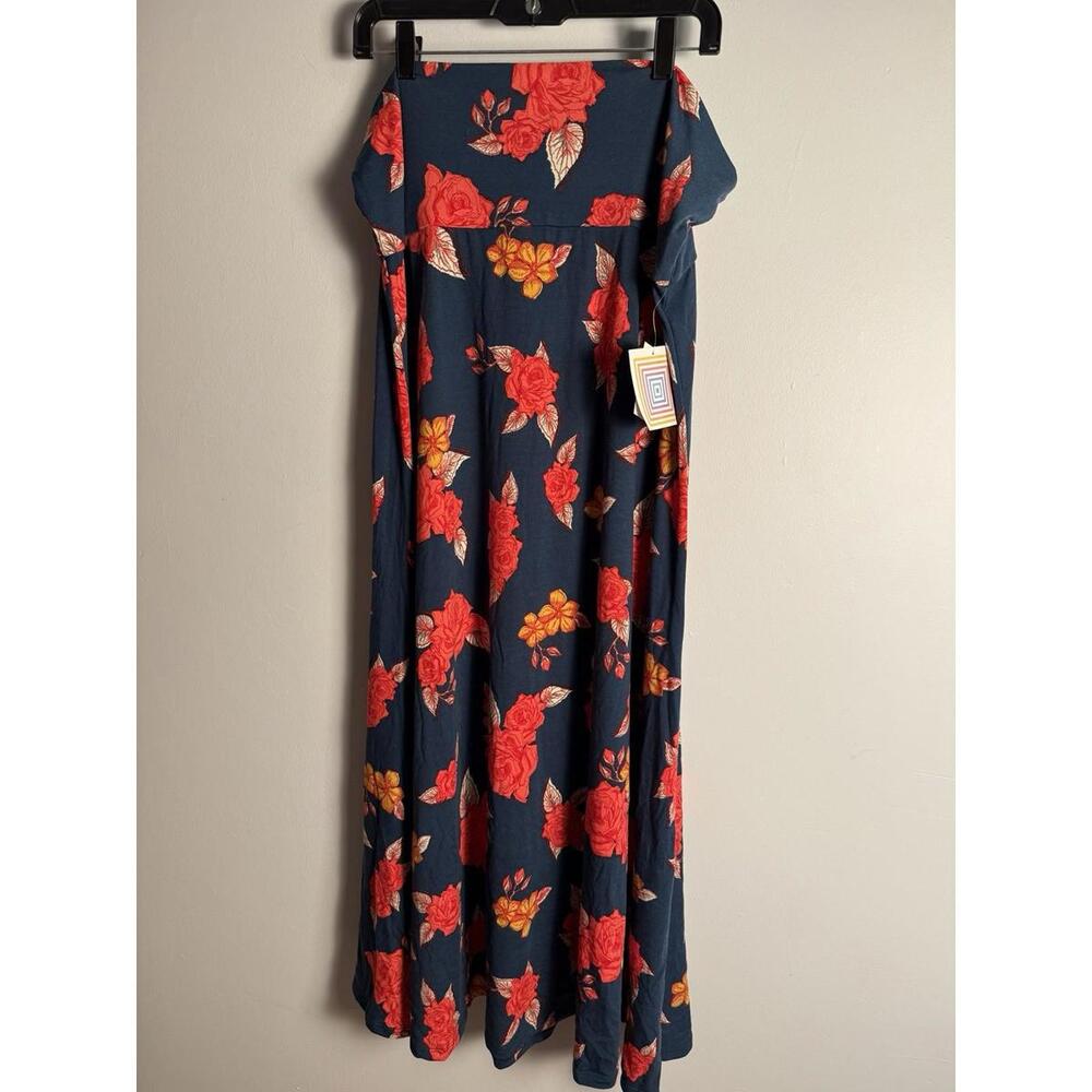 LuLaRoe Maxi Skirt Dress Floral Roses Blue Flowy High Yoga Waist 2XL XXL NWT
